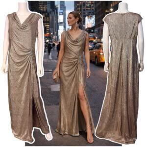 Lauren Ralph Lauren Gold Shimmer Cowl Neck Maxi Dress